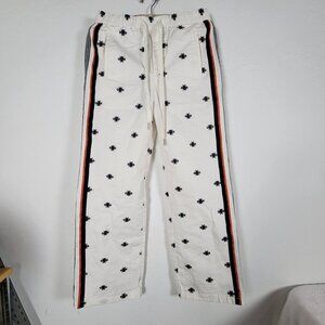 Maeve Anthropologie Women Bee Embroidered Cotton Pants XS White Side Stripes